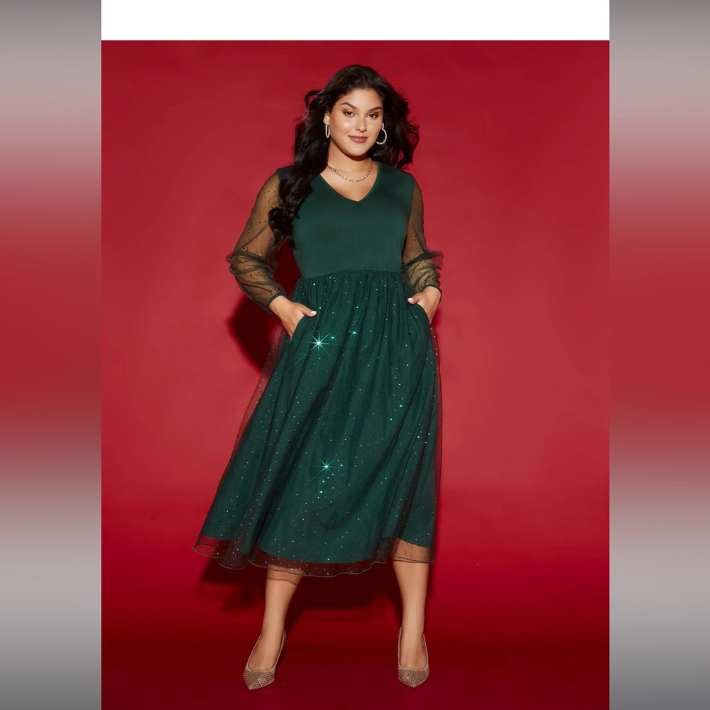 Sheer Mesh Shimmering Sequins Maxi Dress